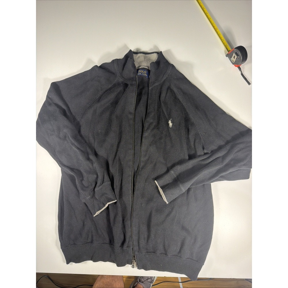 Polo Ralph Lauren Men's L Black Full Zip Mock Neck Cotton Sweater Jacket